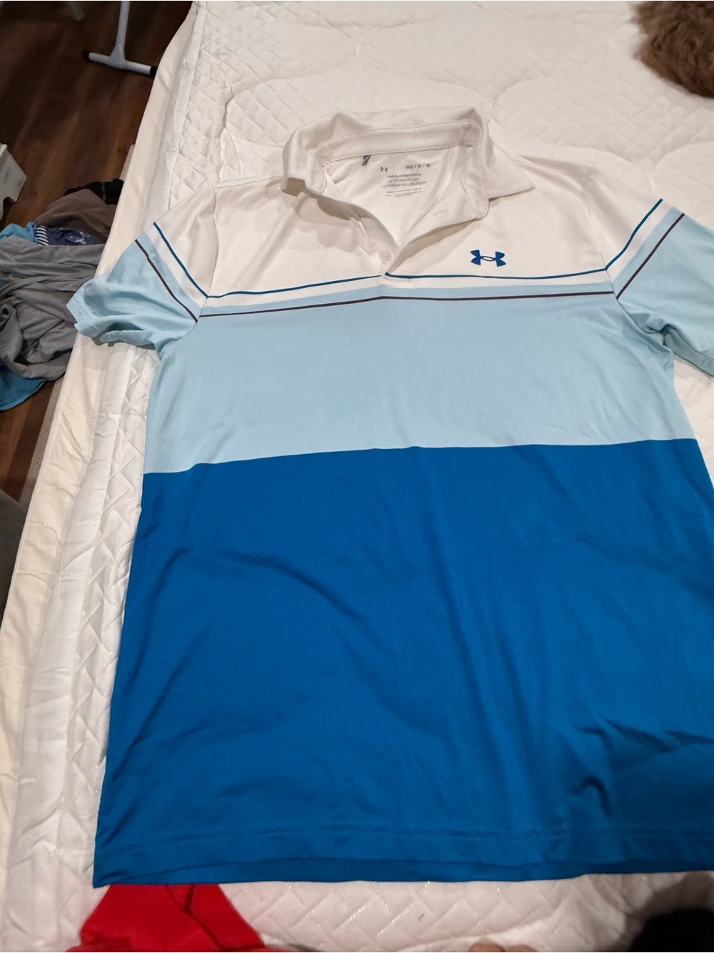 Under Armour Men’s White and Blue Colorblock Polo